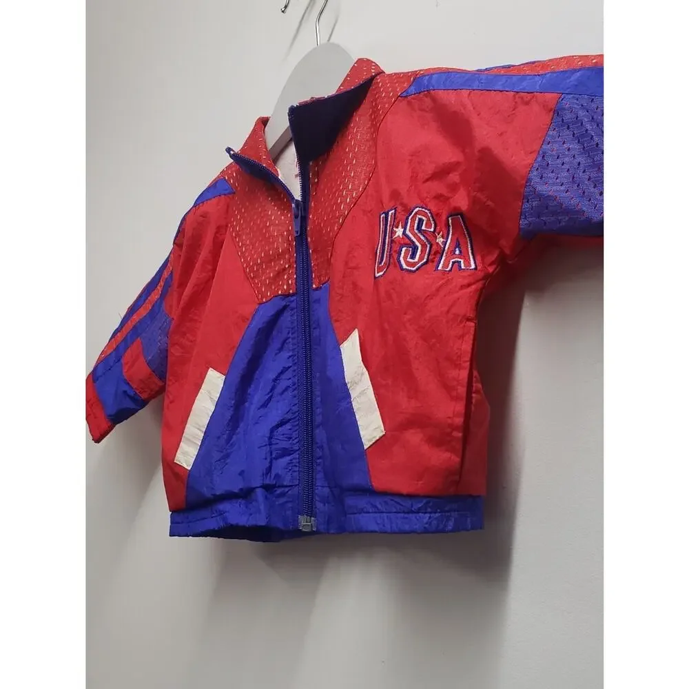 Vintage USA Red & Royal Blue Kids Windbreaker Jacket Size 12 Months
